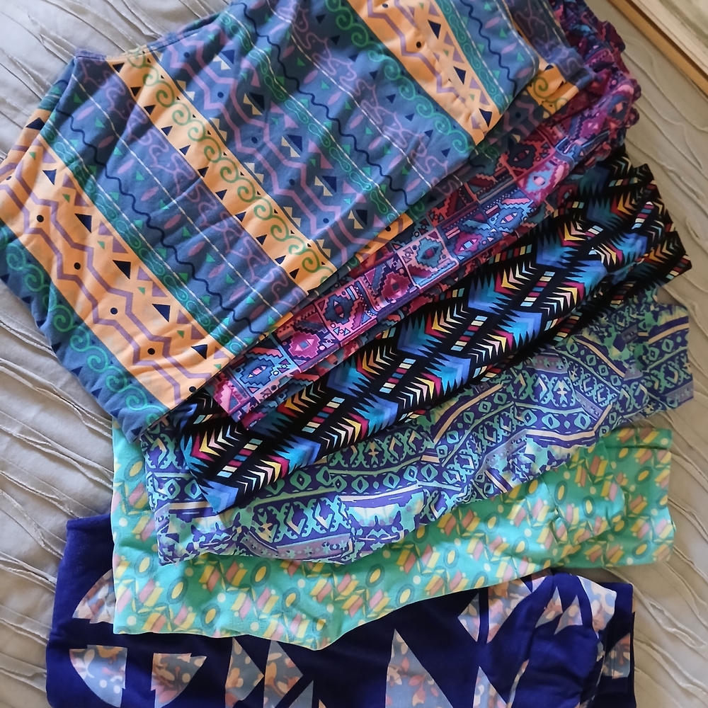 BUNDLE  LuLaRoe Multicolor Patterned Leggings - Blue, Teal, Purple, Pink, Yellow